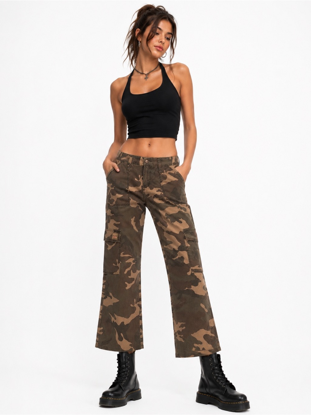 Vtg hnnnn GI JEAN Camo Cargo Pants Y2K Low Mid Rise Wide Leg Skater 11